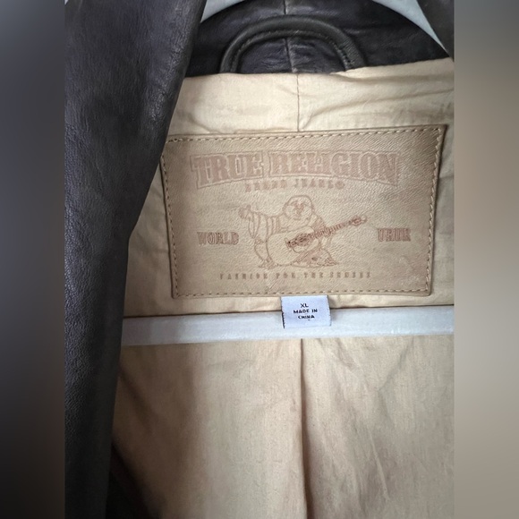 True Religion Soft Genuine Leather Distressed Aged Look Moto Coat Jacket - Picture 3 of 16